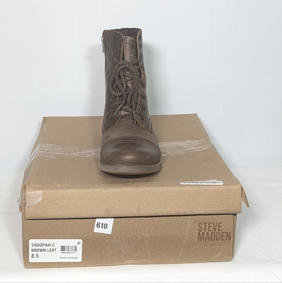 Steve Madden Mens Troopah-c Leather Combat Boot Sz 8.5 brown - Picture 5 of 5